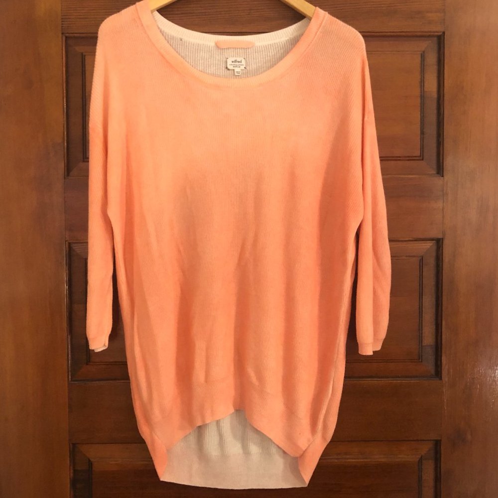 Aritzia Wilfred Silk Cashmere Neon Peach Sweater M